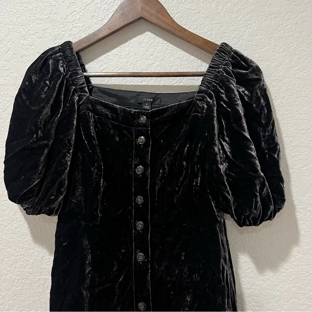 J. Crew Puff-sleeve Velvet Dress in Black